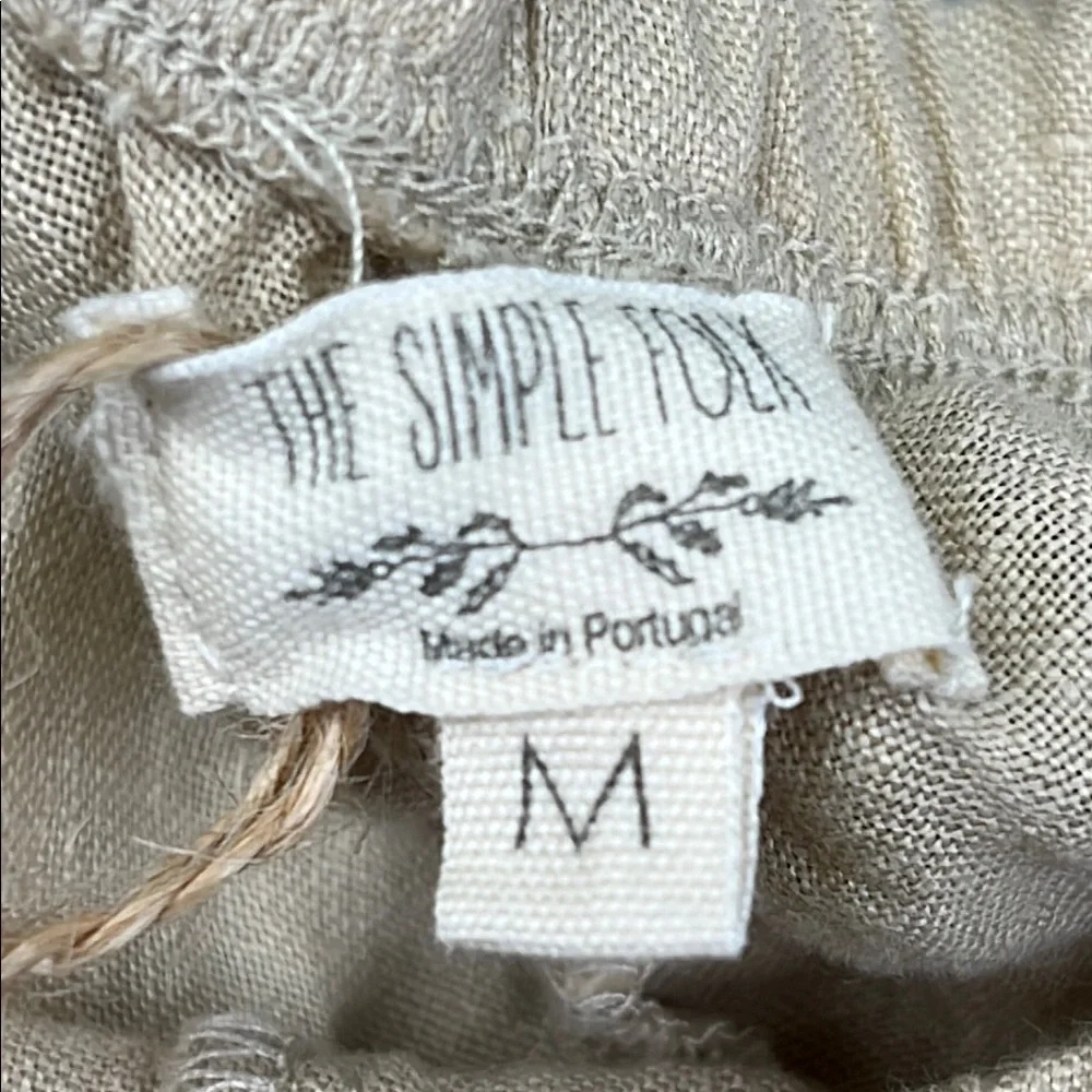 NEW The Simple Folk M 100%‎ Organic Linen Wide Leg Pants Oatmeal Cream Pockets